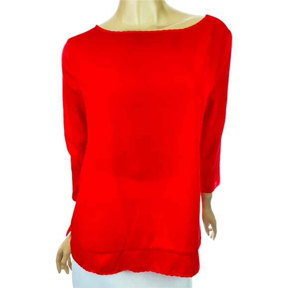 French Connection Red Blouse Top Sz M 100% Tencel Scalloped Hem/Cuff 3/4 Sleeve - Picture 1 of 5